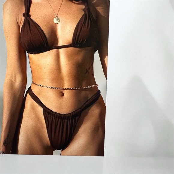 Women's Two-Piece Halter Bikini Swimsuit – Brown – Size XL – Sexy Bandage Style - Picture 6 of 8